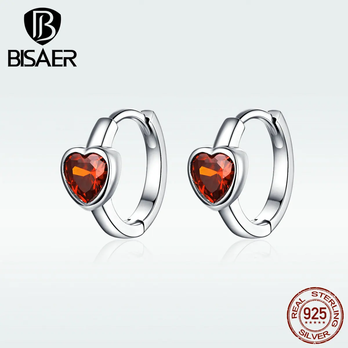BISAER,, 925 пробы, серебряные, блестящие, CZ, красное сердце, серьги для женщин, любовь, массивные ювелирные изделия, модные серьги, вечерние, подарок, GAE084