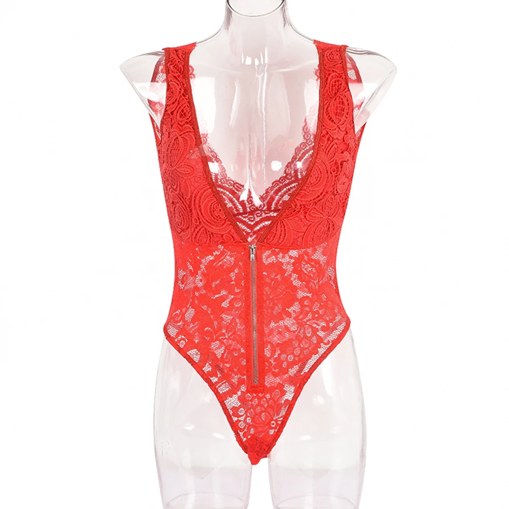 

women's Fashion Lace Zippered V-Neck Suspender Base Jumpsuit Polyester Fiber Bodysuit Casual Female New Dropshipping O24