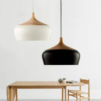 

Simple modern pendant light Oak Wood chandelier E27 socket wooden handle Hanging lamp white black 300mm / 350mm YHJ013103