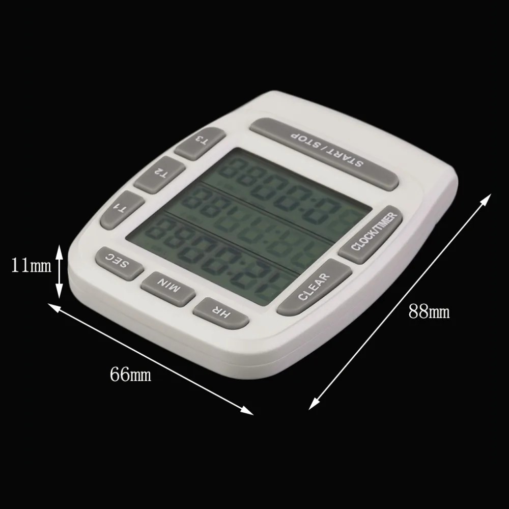 1Pc Triple Timer Clock kitchen Cooking 3-Line Alarm LCD Digital Count Down