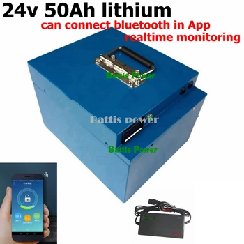 

24v 50ah lithium ion battery pack with communication function bluetooth BMS App for motorcycle AGV boats + 5A charger