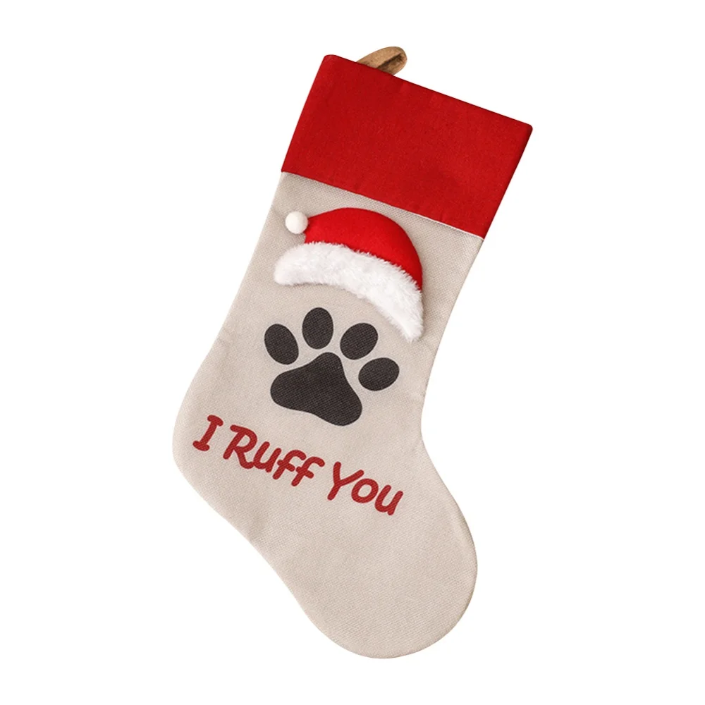 thumbnail image 1 of Medias navideñas con estampado de pata de perro y gato, bolsa de caramelos, adorno colgante para árbol de Navidad, decoraciones navideñas para el hogar de Año Nuevo 2022, 1 of 5