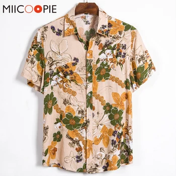 

New Summer Men Shirt Short Sleeve Casual Style Button-Up Mens Printed Shirts Clothes Retro Male Beach Floral Shirt Blouse M-XXXL