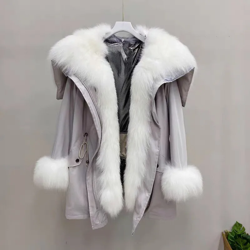 Large Real Fox Fur Collar Winter Women 90% White