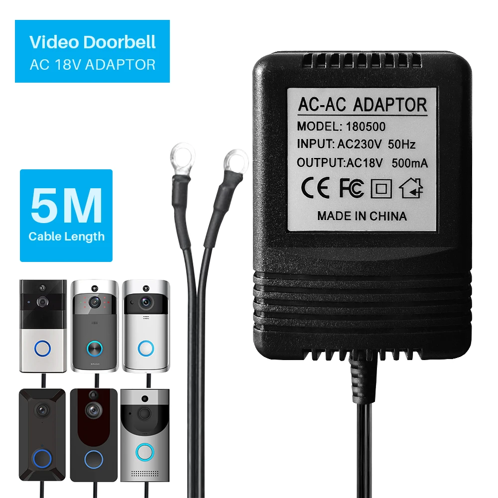Adaptateur d'alimentation ca 18V, transformateur 220V-240V, chargeur pour sonnette vidéo sans fil Wifi, caméra IP, anneau d'interphone vidéo