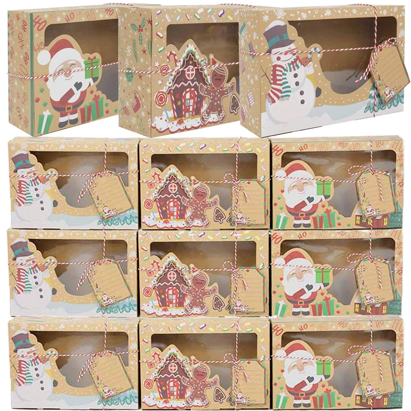 22/18cm Paper Gift Boxes Christmas Present Muffin Snacks Packaging Box Xmas Snowman Santa Claus with Greeting Card | Дом и сад
