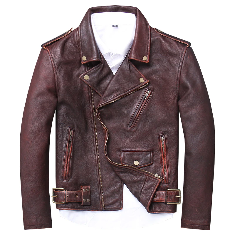 

Free shipping.Brand men cowhide Jacket,men's vintage genuine biker jacket.homme plus size Leather coat,sales