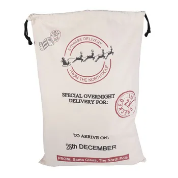 

1pc Gift Bag Christmas drawstring Canvas Santa Sack Rustic Vintage Christmas stocking bags, Four Elks (As shown)