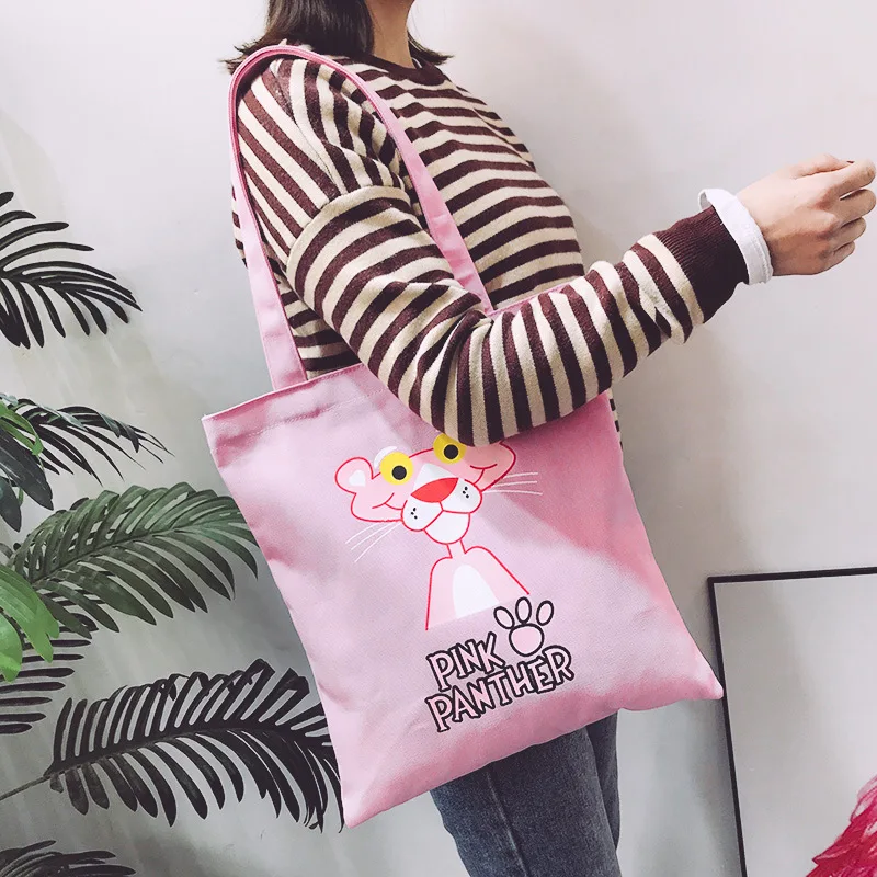 

Micro INS Online Celebrity-Cute GIRL'S Pink Panther Couples Shoulder Bag/ Hand Bag Canvas Bag Oblique Versatile Shopping Bag