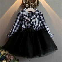 Осеннее платье для девочек клетчатое платье-пачка принцессы с длинными рукавами Повседневные детские платья с поясом для девочек от 2 до 7 лет, детская одежда