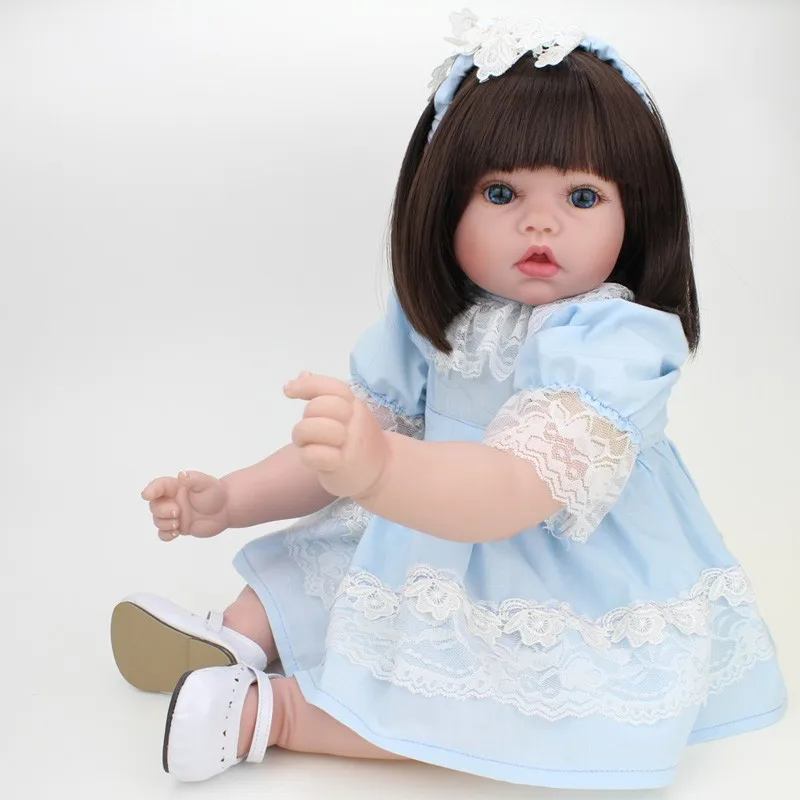 

20 50cm bebe Reborn Baby Dolls Alive silicone Dolls Realistic Straight hair Babies Girl Toys Christmas Gift wiht a blue dress