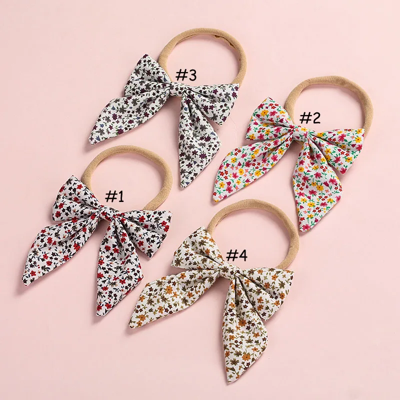 with nylon headbands 12 шт./партия, 3,5 дюймовые заколки для волос с цветочным принтом или нейлоновые повязки на голову, тканевые заколки для волос для школьниц, аксессуары для волос - Цвет: with nylon headbands