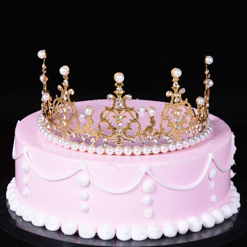 Блестящая мини-корона Топпер для торта металлические жемчужные ...