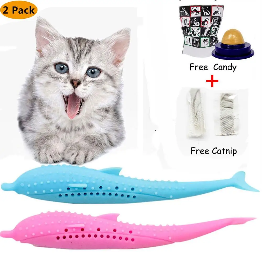 2PCS with candy Игрушки в форме кошки и рыбы С Кошачьей Мятой Мягкая зубная щетка Тедди Щетка для собак неприятный воздух зубной камень инструмент для чистки собак и кошек - Цвет: 2PCS with candy
