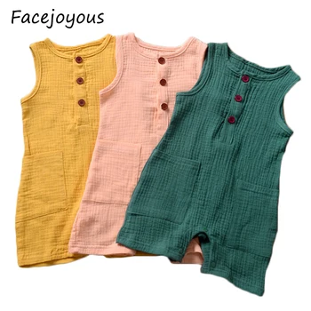

2020 Summer Newborn Infant Baby Girl Boy Cotton Linen Romper Sleeveless One-pieces Solid Jumpsuit Outfits Baby Sunsuit