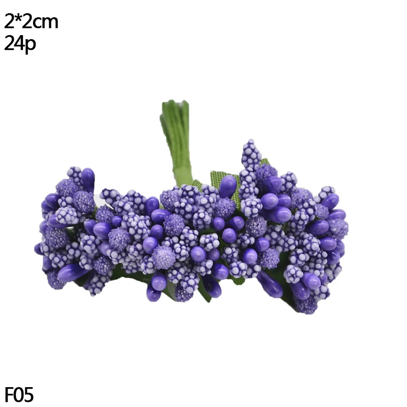 F05-24pcs purple Искусственная тычинка Цветы Смешанные фиолетовые вишни тычинки ягоды Свадьба День Рождения Вечеринка Рождество украшения для самодельного изготовления венок подарок - Цвет: F05-24pcs purple