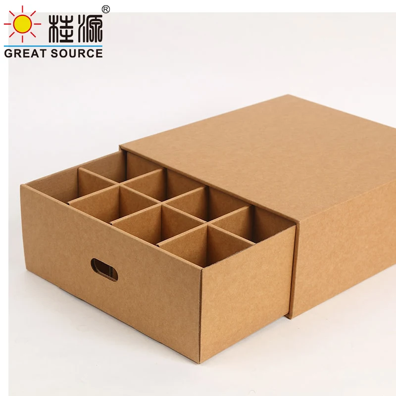 MQQ Foldaway Storage Box Corrugrated Organizer 16 Grids Single Drawer Quality Board Storage Box With Punched Handle (3PCS)
