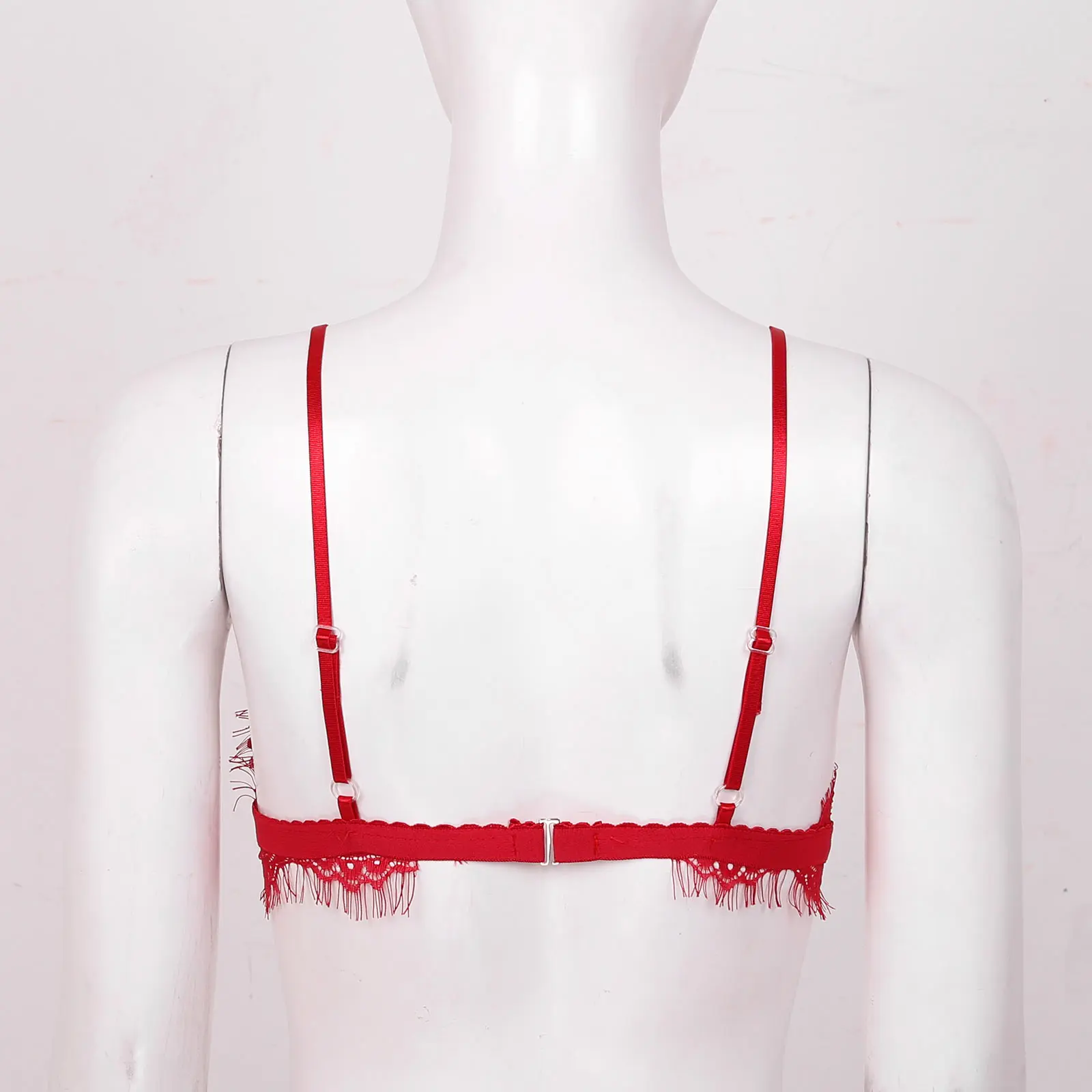 Women Lace Bra Brassiere Red See-through Lace Bralettes Hollow Out Bra Tops Erotic Sexy Lingerie Adjustable Ladies Underwear