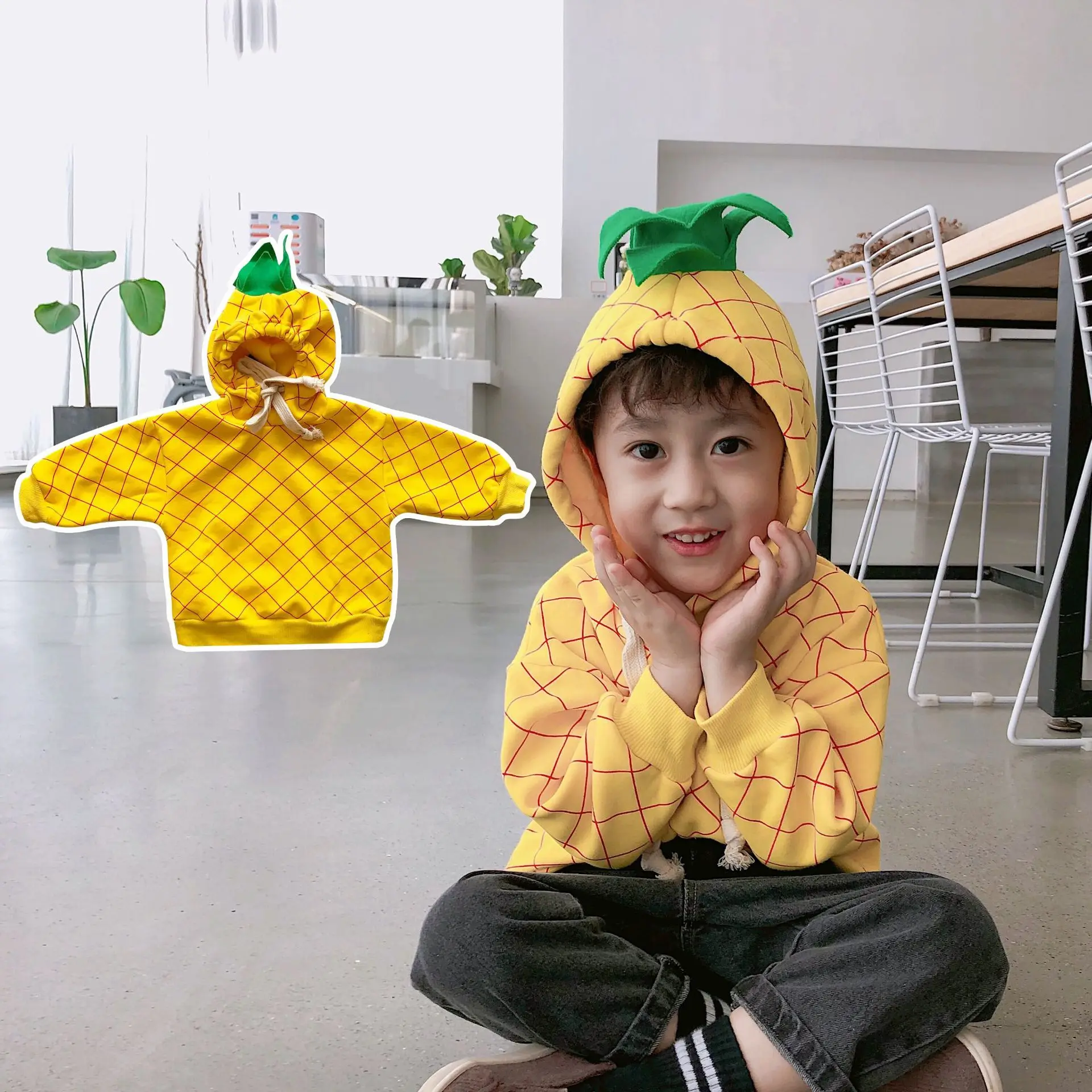 Tonytaobaby/осенне-зимние платья; Новые Креативные платья с фруктами для мальчиков и девочек; флисовая кепка и милая детская толстовка с капюшоном