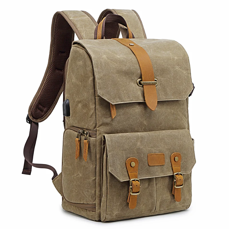 Coress Retro Batik Canvas And Leather Camera Backpack Outdoor Travel DSLR Camera Bag Wear Resistant Photo Bag For Nikon Canon