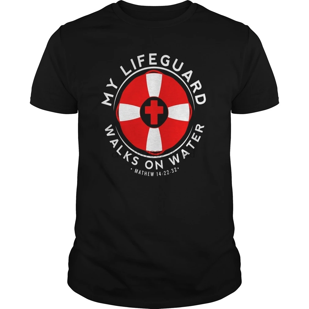 Мужская футболка Godly t shirt My Lifeguard Walks On Water Matthew 1422 32 cool wo тройники топ|Футболки| |
