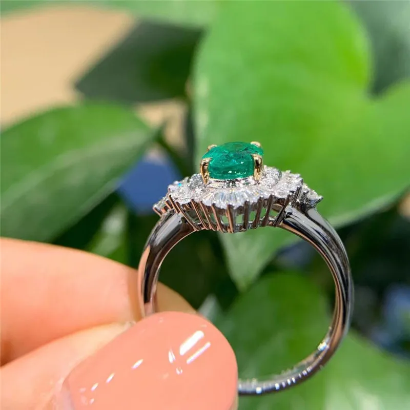 jewelry 18K gold 1.11CT Natural emerald diamond ring for women engagement