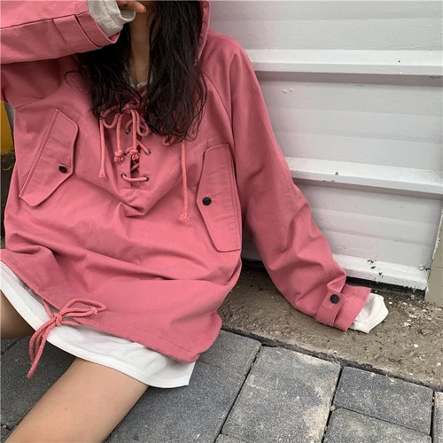Женская толстовка, осень, harajuku, одежда для пробежек, панк, толстовка с длинным рукавом, топы с капюшоном, повседневные, для друзей, розовые, негабаритные толстовки - Цвет: 3