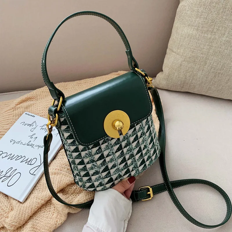 

WOMEN'S Bag Handbag 2019 Autumn And Winter New Style Tweed WOMEN'S Bag Bucket Bag Korean-style Versatile Crossbody Bag