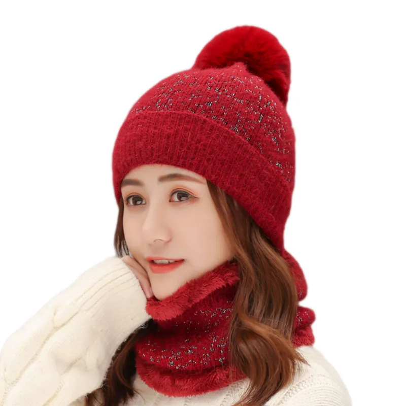 BINGYUANHAOXUAN, осень-зима Для женщин шляпа шапки вязаные шерстяные теплые шарф толстый ветрозащитный Мульти Функциональная шапка шарф Набор для Для женщин