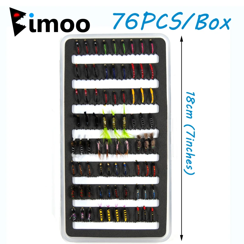 Conjunto para Truta Iscas de Pesca Bimoo Nymph Scud Midge Mosca Pesca Moscas Caixa Fina Badejo Iscas Equipamento 76 Pçs
