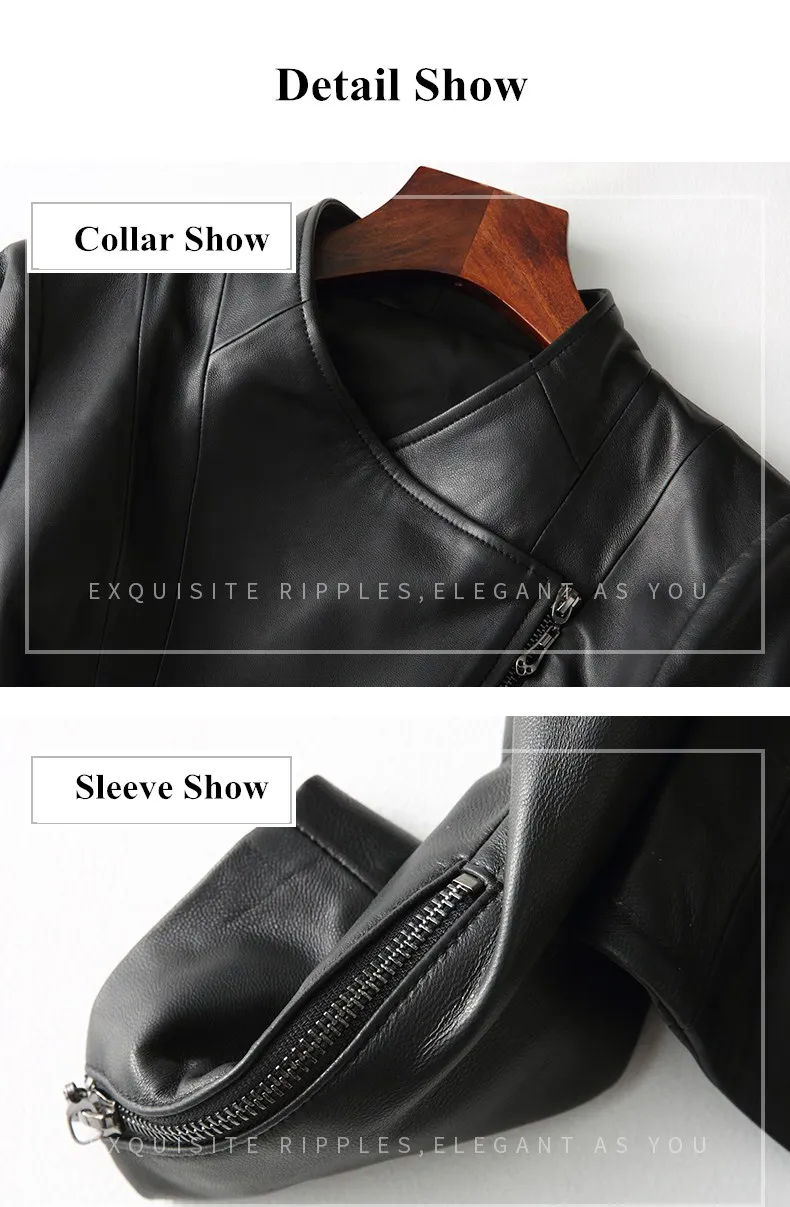 Female short design sheepskin coats womens motorcycle genuine leather jacket women slim outerwear newest