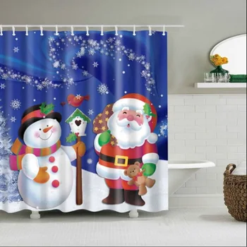 

Merry Christmas Shower Curtain Snowman Santa Waterproof Partition Curtain Elk Pattern Non-slip Mat Household Bathroom Products