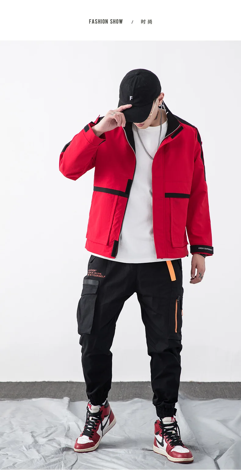 Autumn jacket men spring jackets mens solid color street Hip-hop style coat newest yellow fashion clothes red lapel latest
