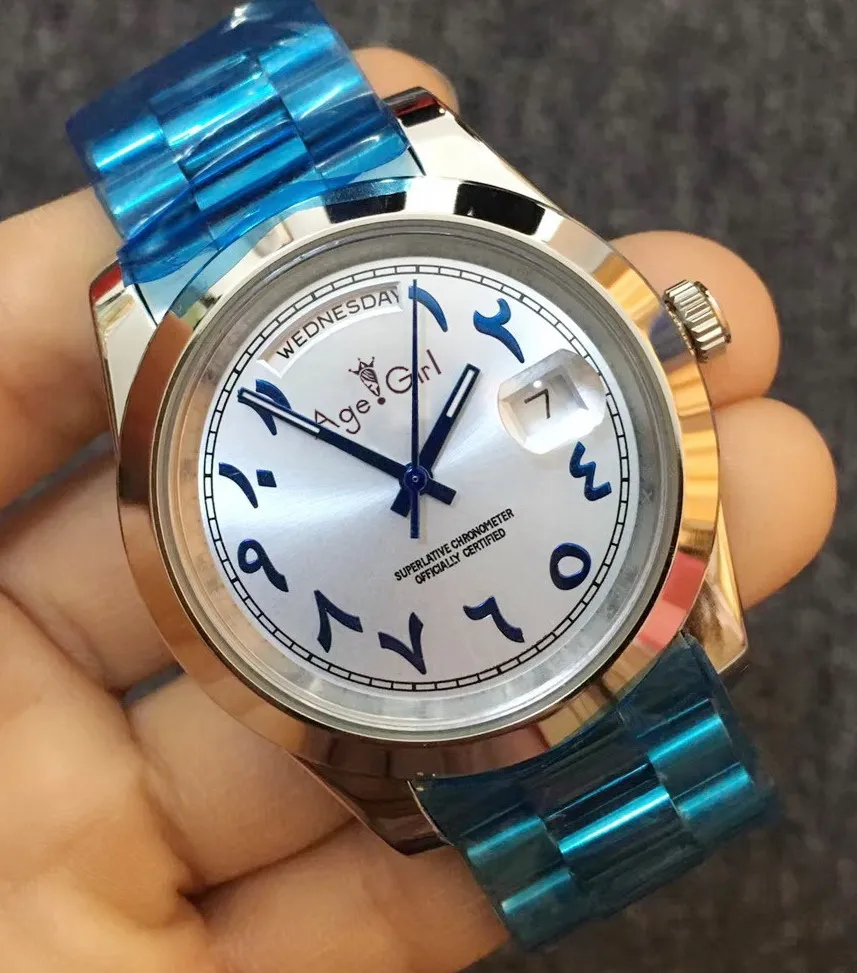 

Luxury Brand New Men Ice Blue Dial Arabic Numbers Day-Date Automatic Mechanical Stainless Steel Sapphire Daydate Watches 41mm