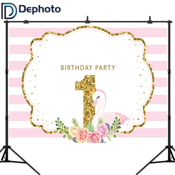 

Dephoto 1st Birthday Backdrop Photophone swan decoration party pink Custom girl photocall Photography Wallpaper Background prop