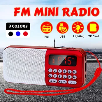 

DC 5V FM Radio TF Card USB AUX Speaker Audio Player Portable Radio Handheld Digital FM USB TF MP3 Player Speaker Led Light