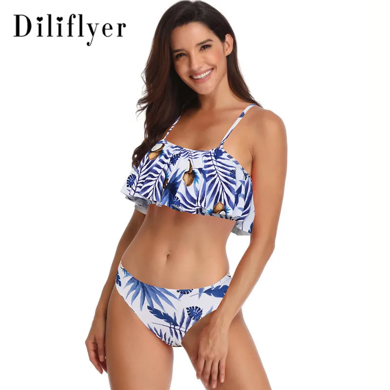 

2piece set women's bikini Sexy Camisole and shorts 2019 Summer Cotton blend prints Ruffles super bikini suits set ladies suit