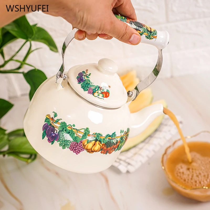 1.5L эмалированный чайник, фляга для чая, газовая плита, плита индукционная плитка, бытовая абстрактная картина маслом, утолщенный чайник для кофе и молока