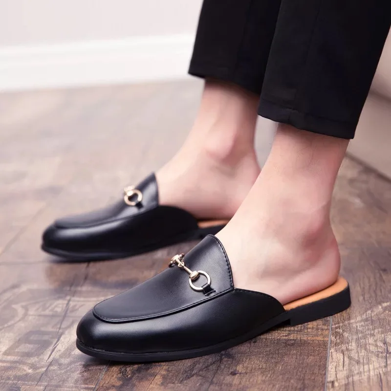

ZHENZHOU Retro Slip-on Loafer Women's Shoes Pinted Toe Mules Low Heel Dress Slipper Shoes PU Leather