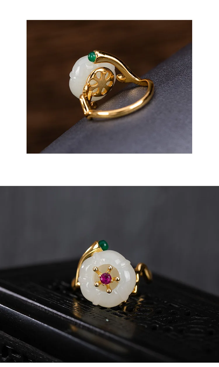 Uglyless шикарные с позолотой Кольца из стерлингового серебра 925 для женщин элегантные нефритовые сливы Открытое кольцо настраиваемое ювелирные изделия R791