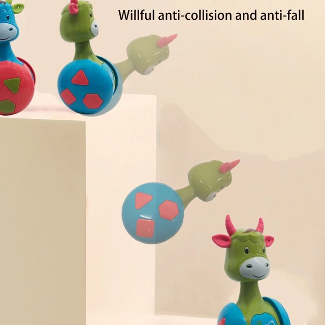 3-in-1 Sliding Tumbler Toy Baby Rattle Montessori Bath Toy w/ Built-in Ring Ox Roly-poly Early Learning Christmas Gift 5