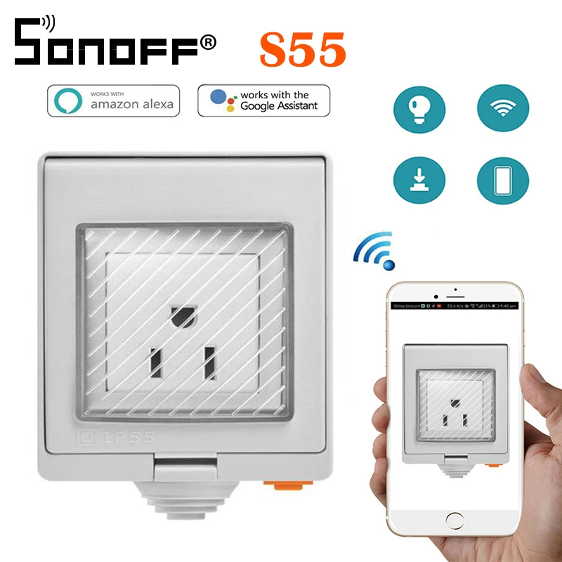 

Sonoff S55 Waterproof Wifi Smart Socket Switch UK/AU/US/FR/DE/ZA Multiple Version Wifi Socket Works With Alexa Google Home basic