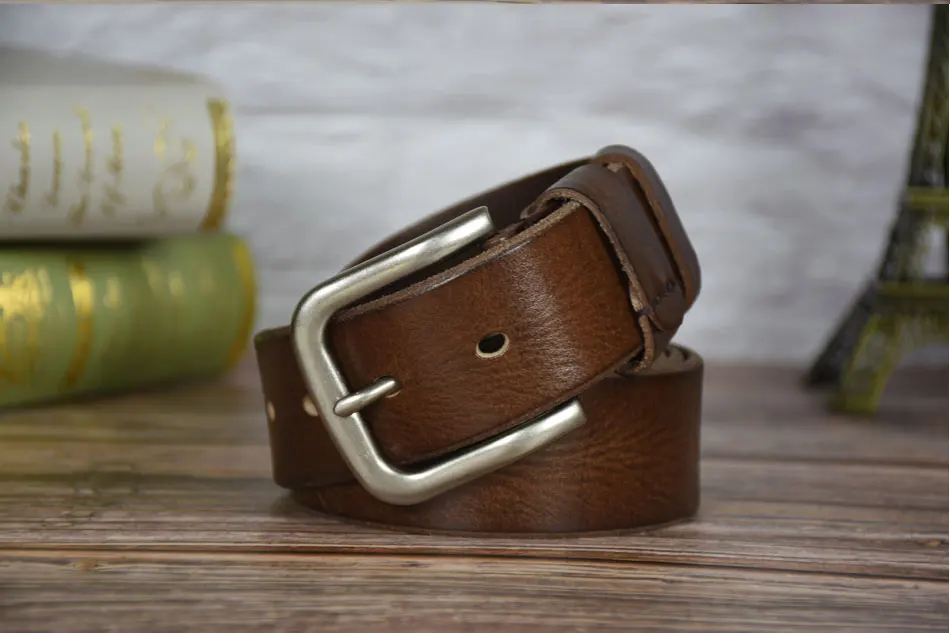 NEW luxury genuine leather belt men vintage pin buckle men's belt handmade jeans strap cowhide young army green color