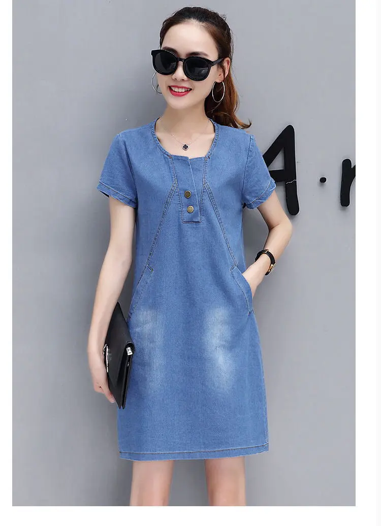 New Women Dresses Summer Style Denim Dresses Robe Femme Ete Short Sleeve Vaquero Vestidos Mujer 2018 Casual Large Size Dress For Women  (5)