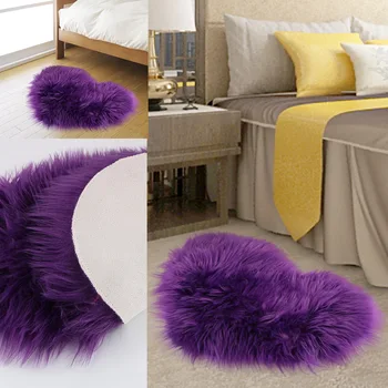

40x30cm Soft Shaggy Heart Shape Bedroom Carpets Doormat Floor Rugs Living Room Mat Faux Fur Imitation Sheepskin Home Decor