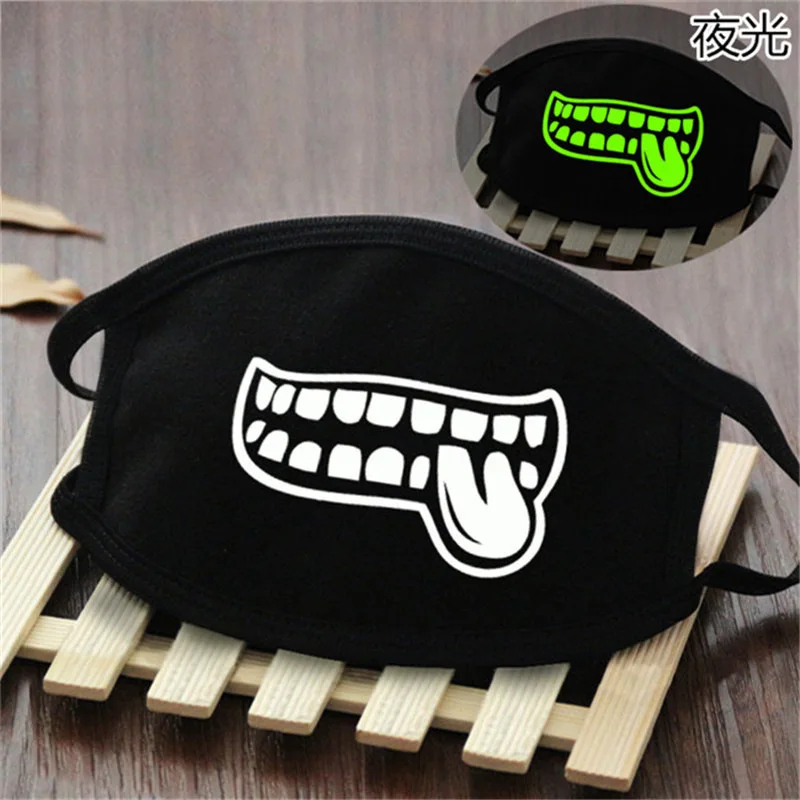 Punk Fangs Luminous Mouth Masks Black Cotton Anti Dust Face Mask Unisex Teeth Mask Luminous Mouth Mask Dust Mask - Color: tongue (KZ0200)