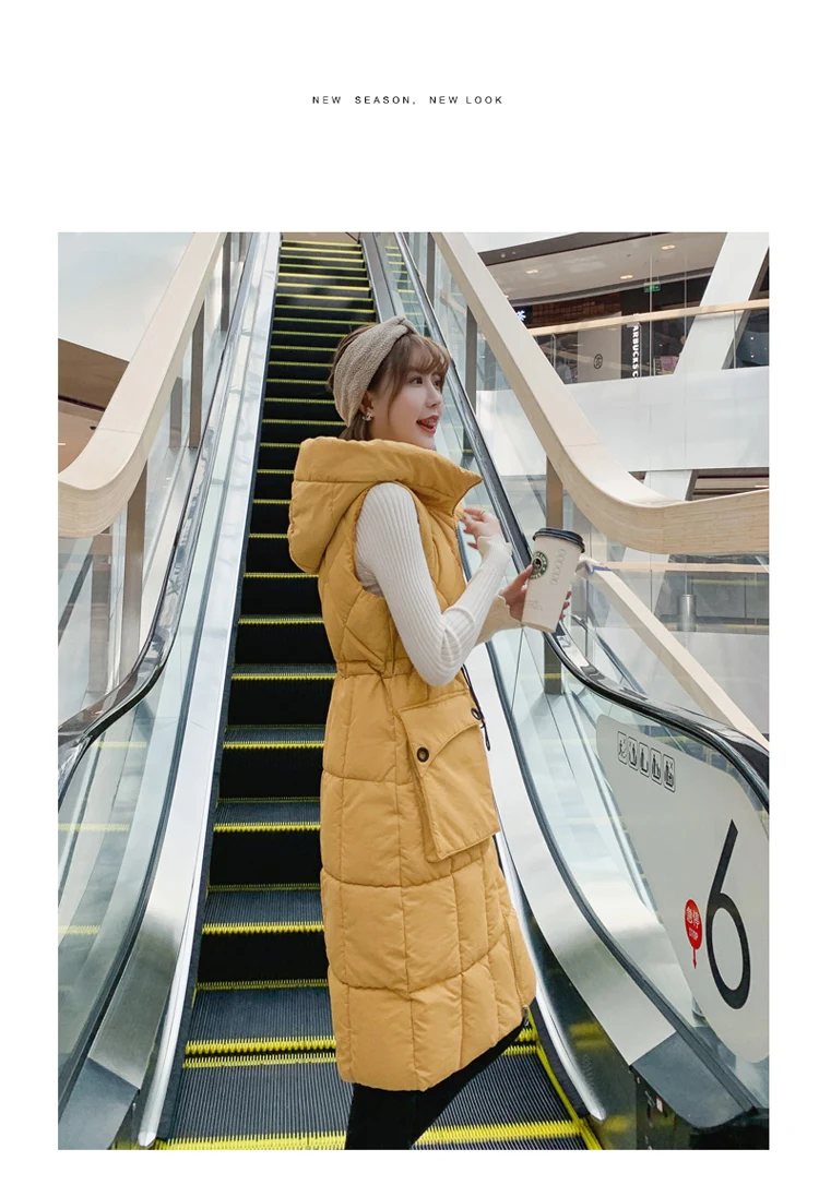 Женское зимнее длинное пальто Корейская мода сплошной средней длины без рукавов жилет женский жилет свободная повседневная куртка женская одежда плюс размер
