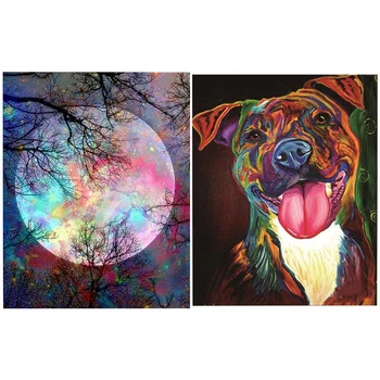 

2 Set 5D Diamond Painting Round Rhinestone Home Decoration - Colorful Dog & Night Sky