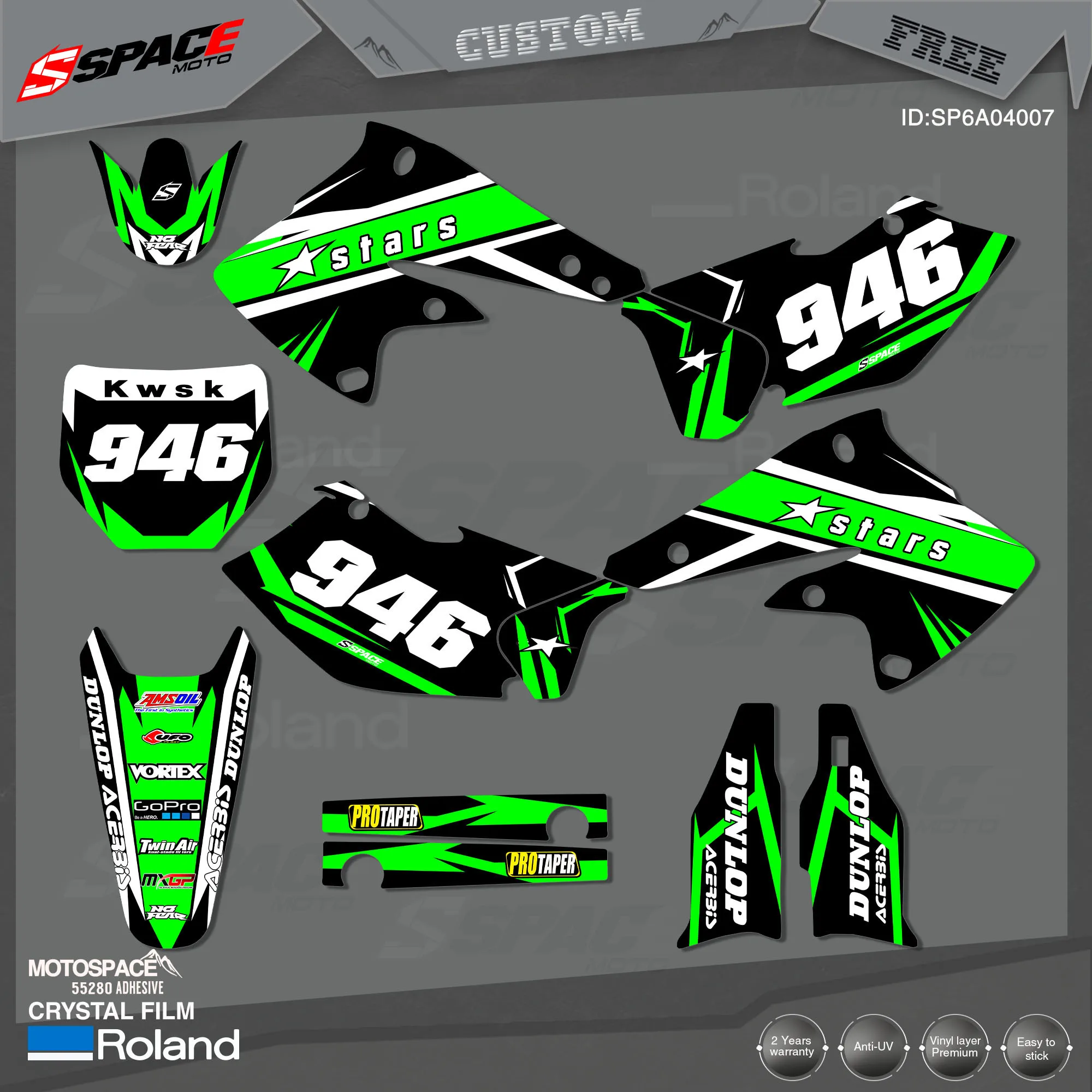 

MotoSpace Custom Team Graphics Backgrounds Decals 3M Stickers Kit For KAWASAKI 2004-05KXF250 007