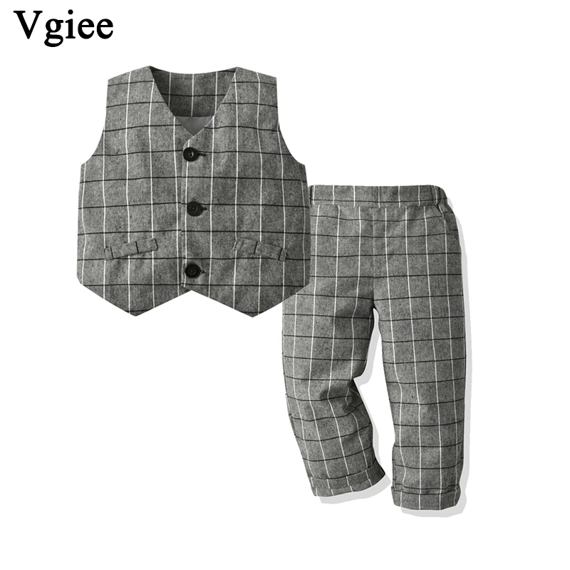 

Vgiee Boys Set Baby Clothes Vest Plaid Outfits Kids Clothing Birthday Party and Wedding Long Sleeve Boy Children Set CC777